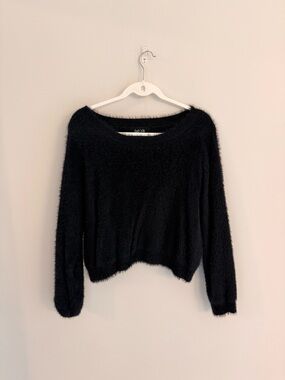 fab'rik Black Fuzzy Scoop Neck Sweater